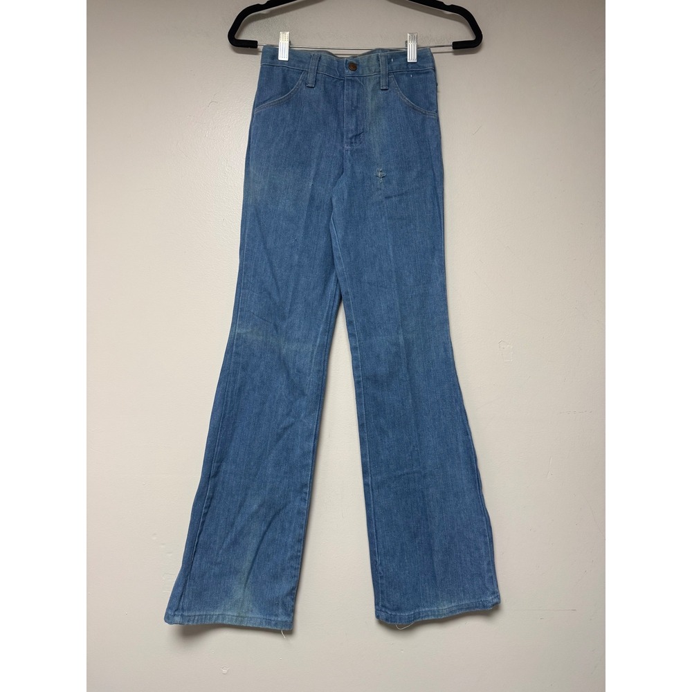 Vintage 70s Wrangler Student Jeans 26x32‎ Denim Flare Leg Star Pocket Made USA